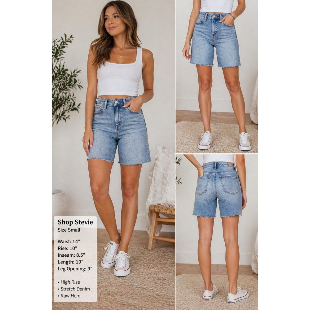 Shop Stevie Cut Off Jean Shorts Small High Rise Raw Hem Stretch‎ Denim